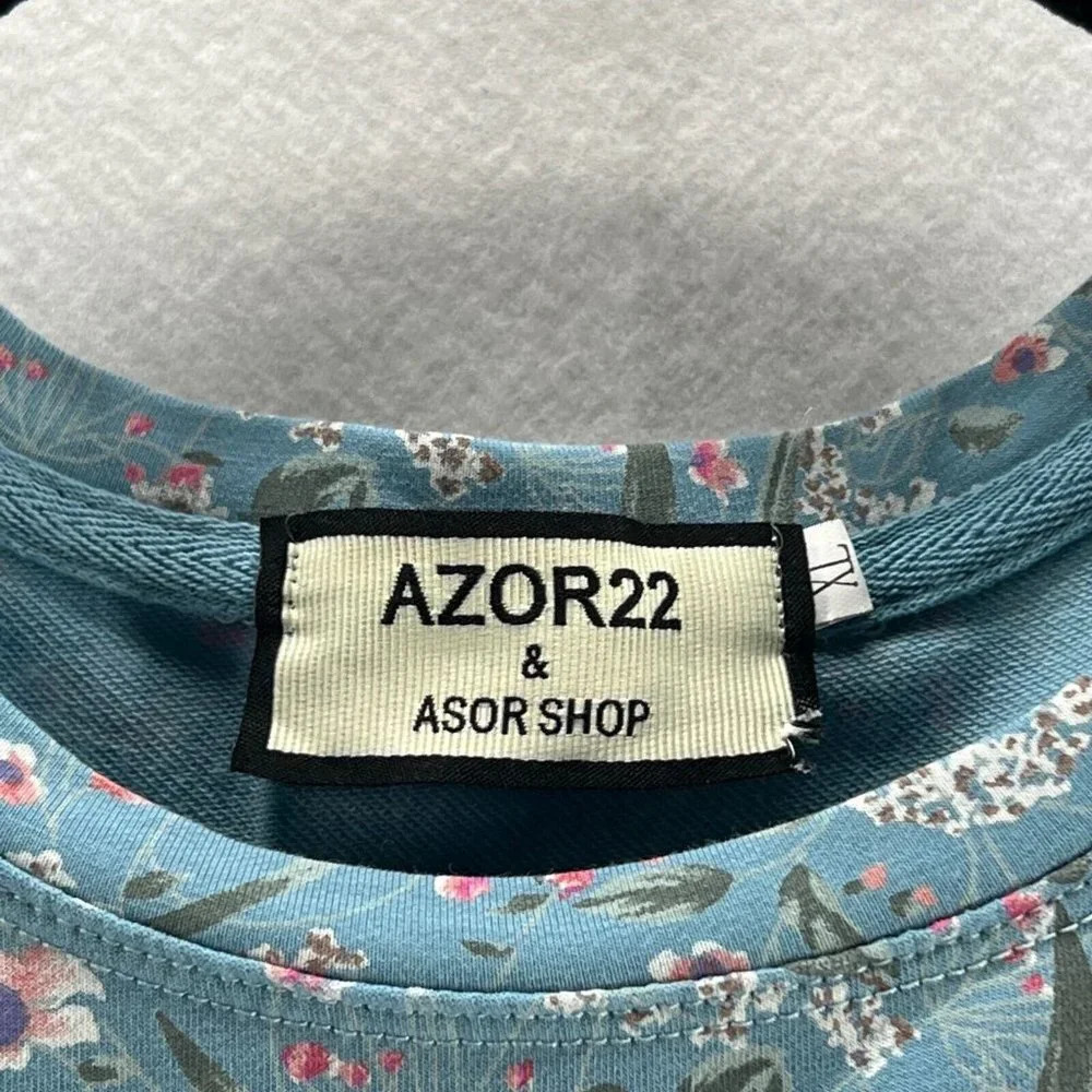 AZOR22 & ASOR SHOP Top Girls XL Floral French Terry Crewneck Long Sleeve Blue - Picture 10 of 10